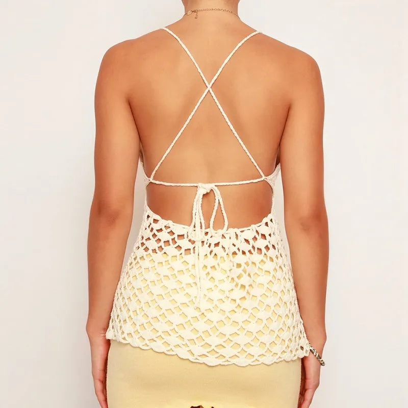 Crochet Front Tie Up Backless Vest
