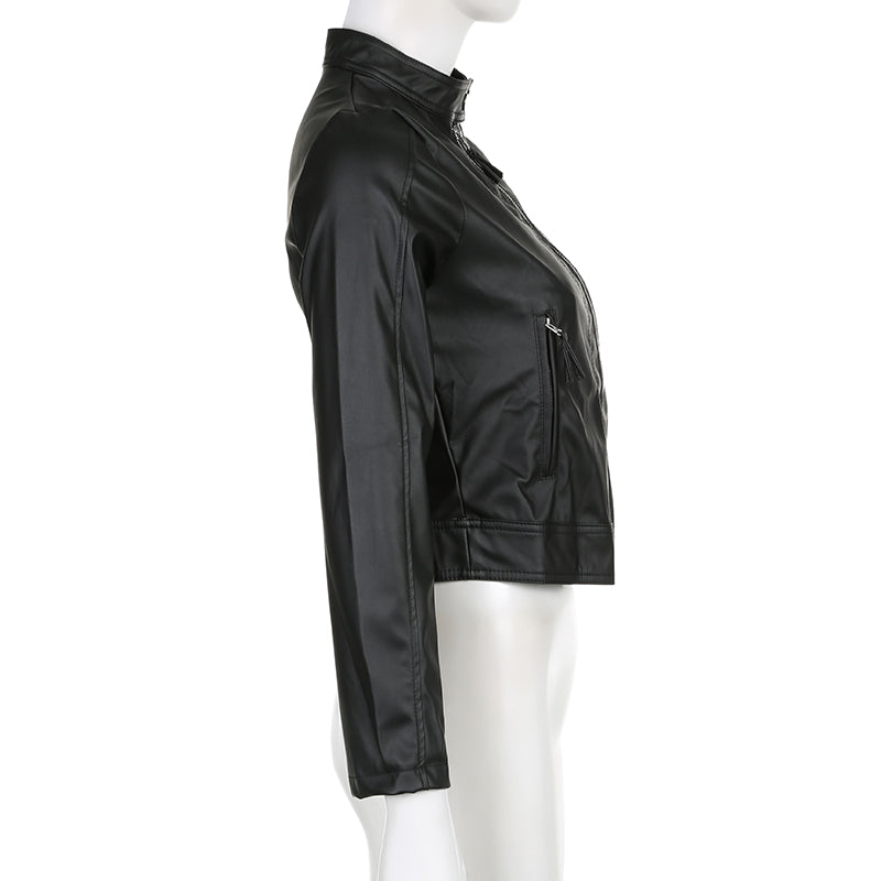 Black PU Leather Zipper Jacket