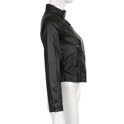 Black PU Leather Zipper Jacket