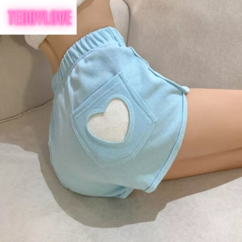 Cute Sweet Love Heart Cut Out High Waisted Shorts loose Gym Bottoms Aesthetic Casual Summer E-Girl Kawaii Korean Japanese Harajuku
