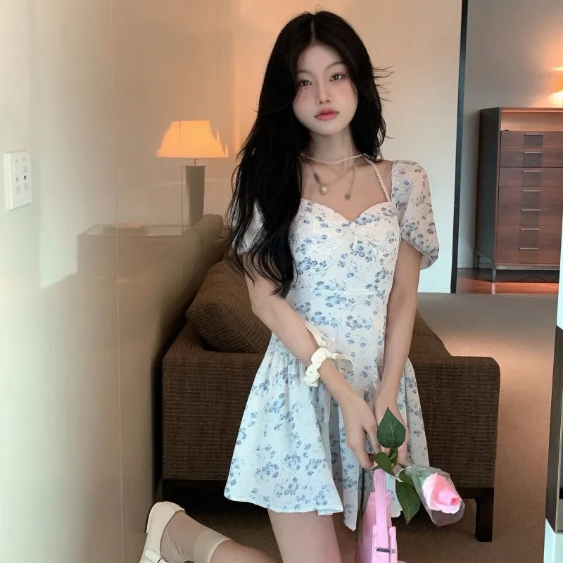 Floral Square Neck Puff Sleeve Dress