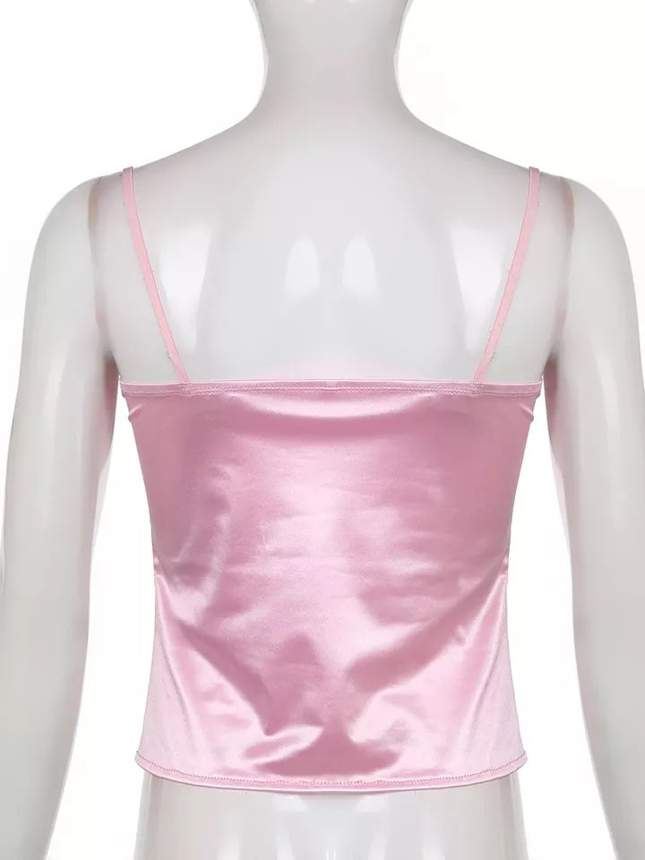 Sweet Elegant Bow Satin Crop Top Aesthetic Casual E-Girl Kawaii Korean Japanese Harajuku
