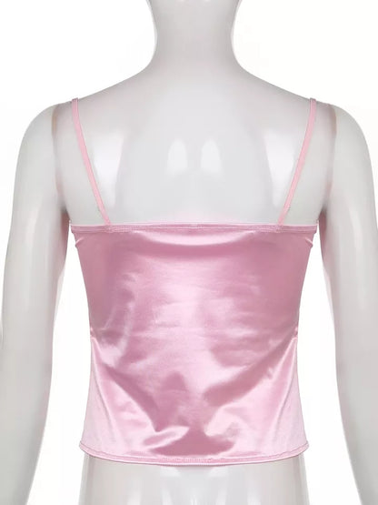 Sweet Elegant Bow Satin Crop Top Aesthetic Casual E-Girl Kawaii Korean Japanese Harajuku