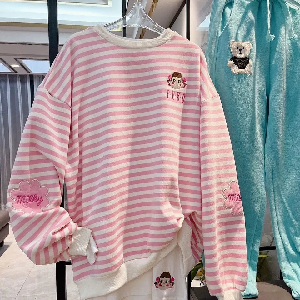 Pink Chocolate Stripe Oversized Long Sleeve Sweater