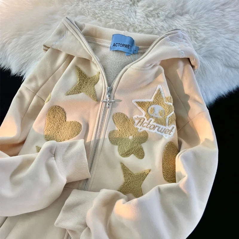 Star Print Zip Up Hoodie