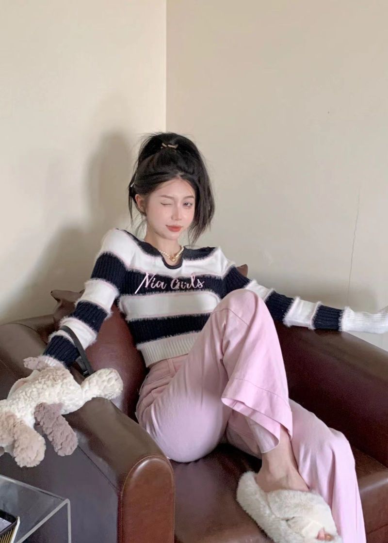 Black & White Fuzzy Cropped Sweater