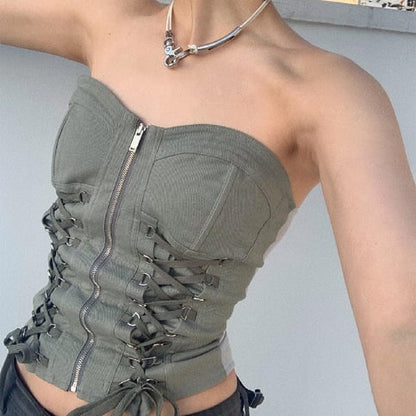 Grey Zip Up Corset Bustier