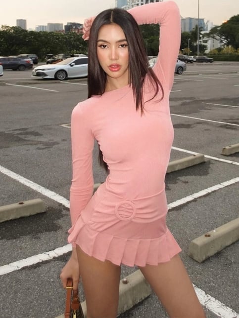 Pink Splice Fold Bodycon Dress