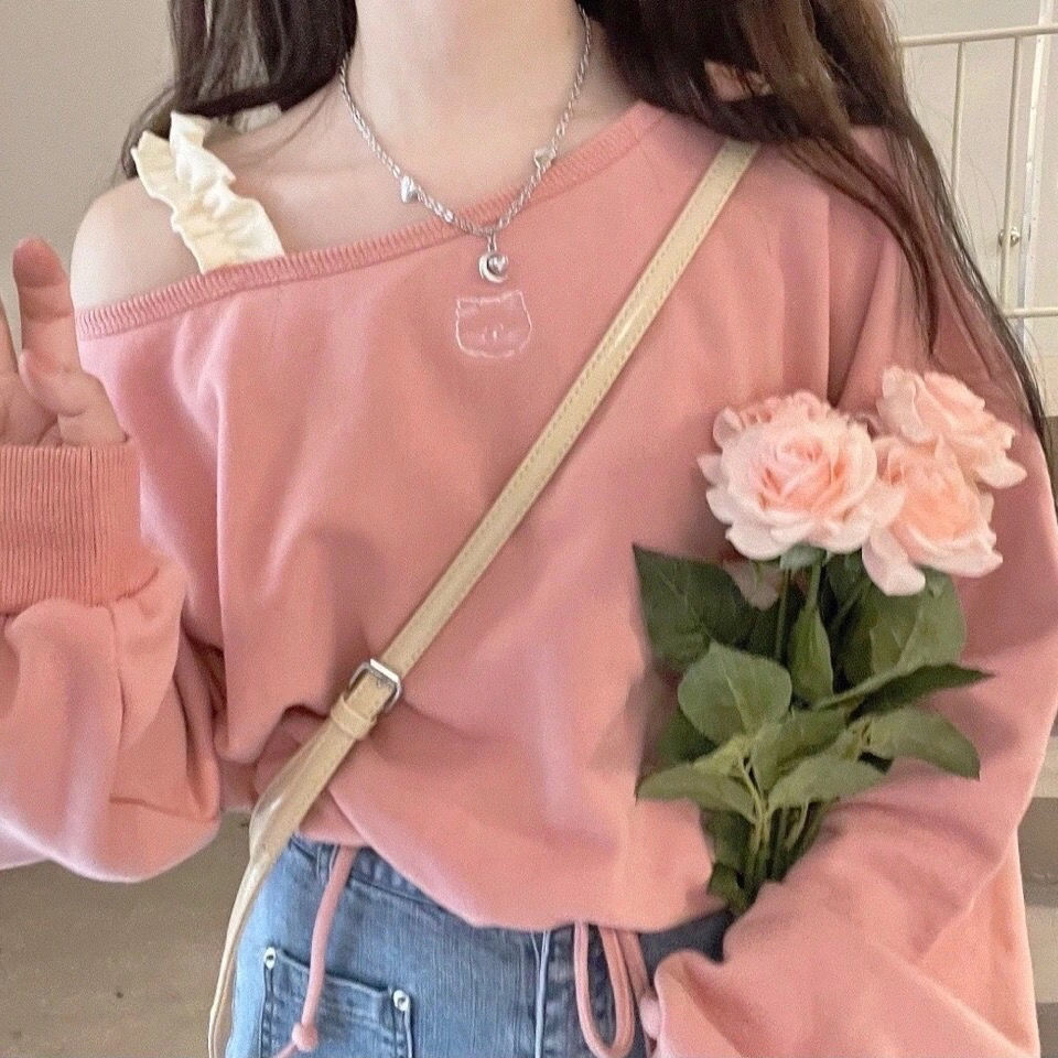 Pink Cat Embroidery Crop Sweater