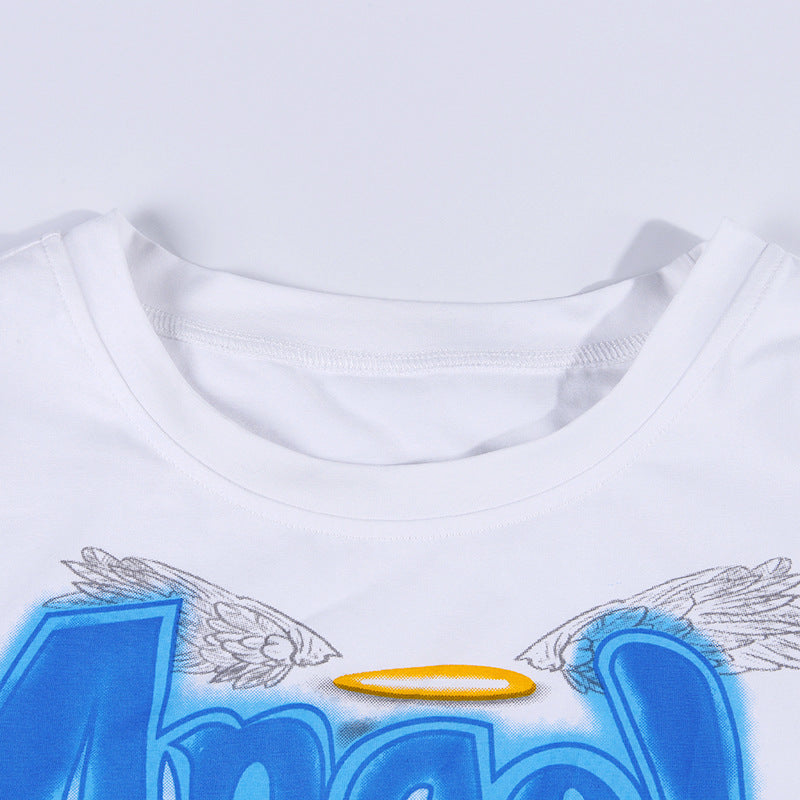 Sexy Angel Letter Graphic Print Casual Summer Short Sleeve Shirt T-shirt Tee Top E-Girl Kawaii Korean Japanese Harajuku Retro Streetwear Fashion