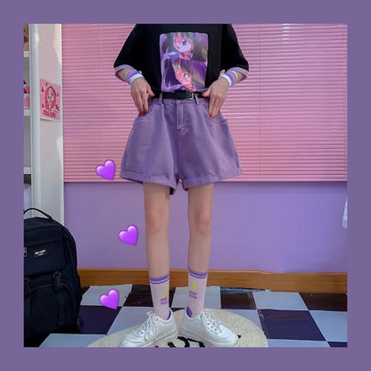 Purple Denim Shorts
