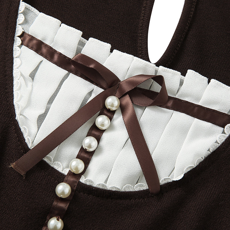 Vintage Bow Ruffle Patchwork Short Sleeve Shirt