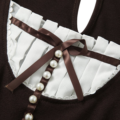 Vintage Bow Ruffle Patchwork Short Sleeve Shirt