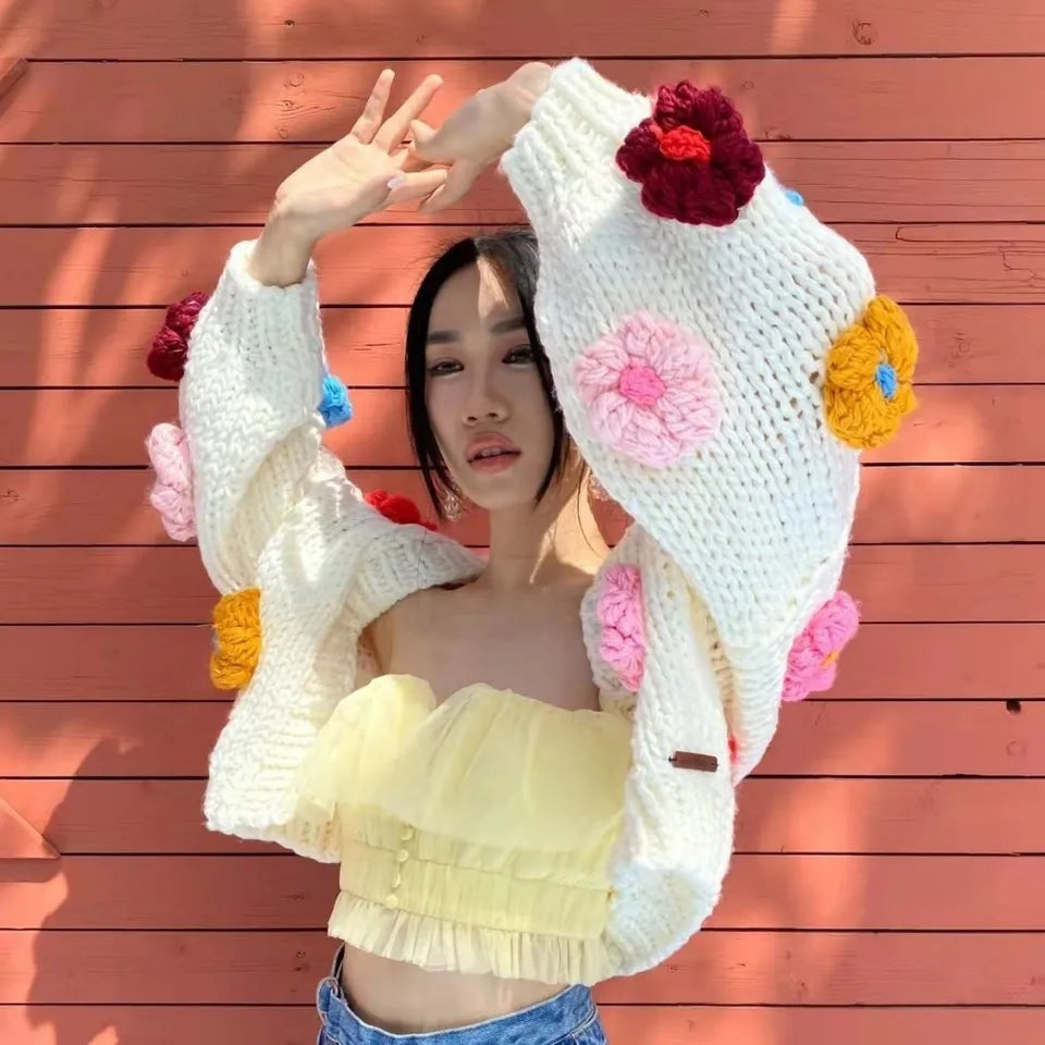 Flower Knit Cropped Cardigan
