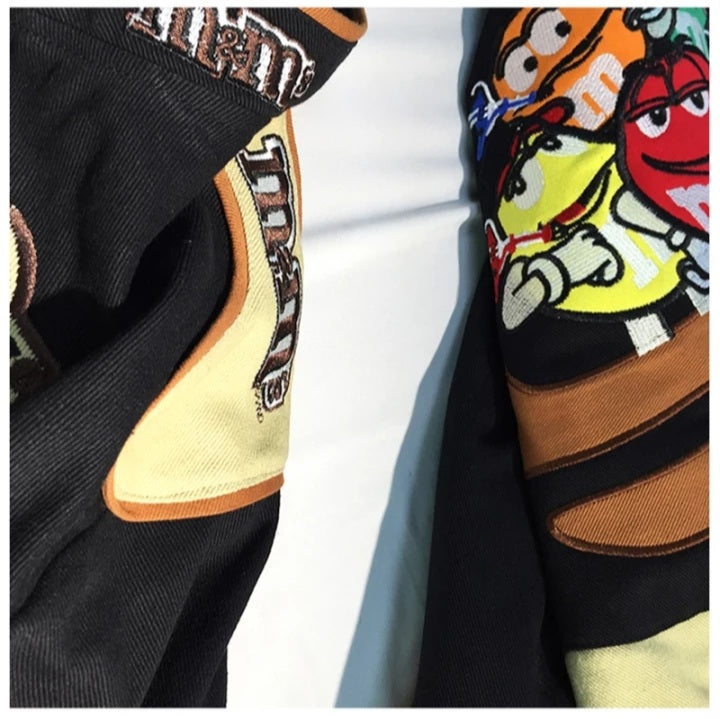 Cute Chocolate Embroidery Patch Retro Oversize Vintage Racer Jackets Long Sleeve Pullover Aesthetic Casual E-Girl Kawaii Korean Japanese Harajuku