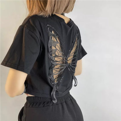 Butterfly Hollow Out Short Sleeve T-shirt