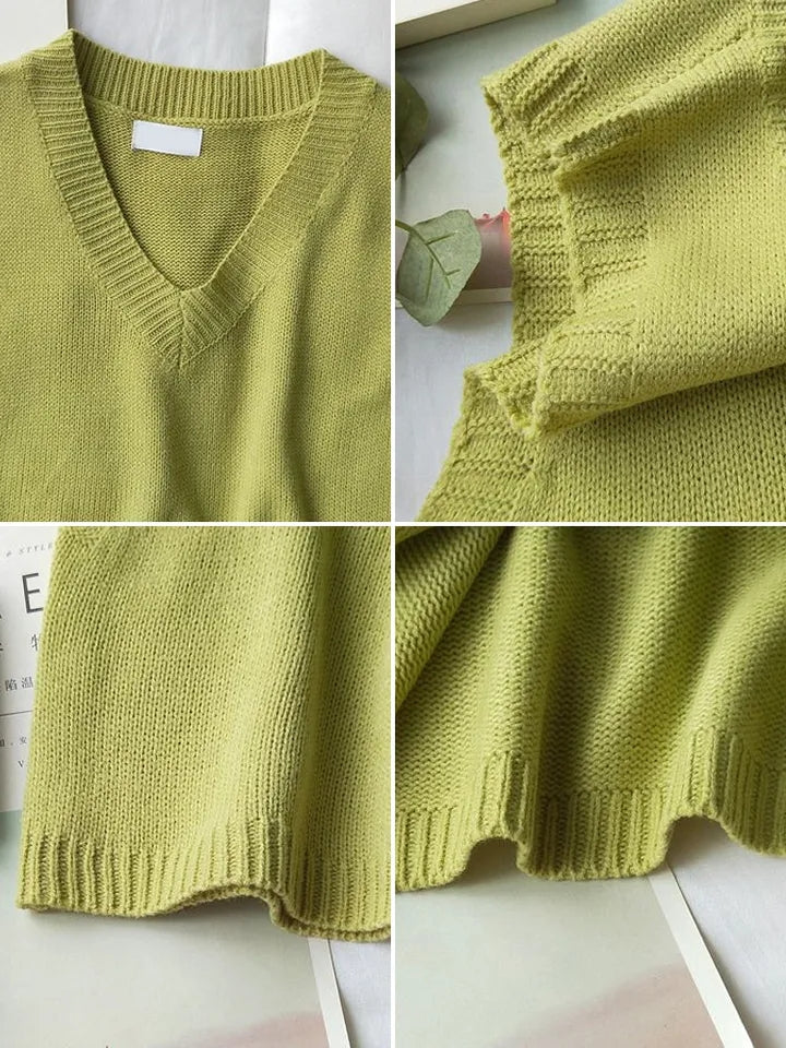 Green V Neck Knit Sweater Vest