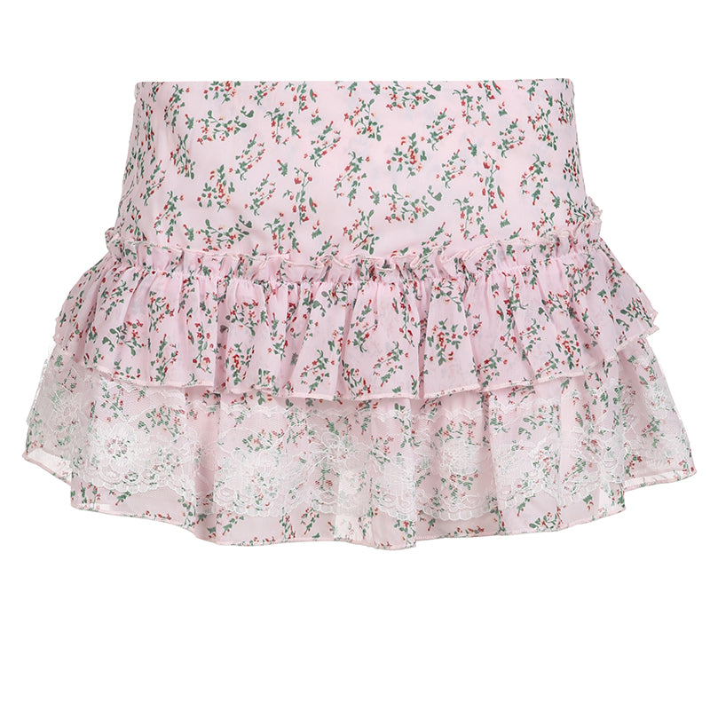 Floral Lace A-Line Chiffon Mini Skirt
