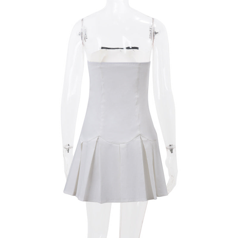 Preppy Bow Patchwork Strapless Mini Dress