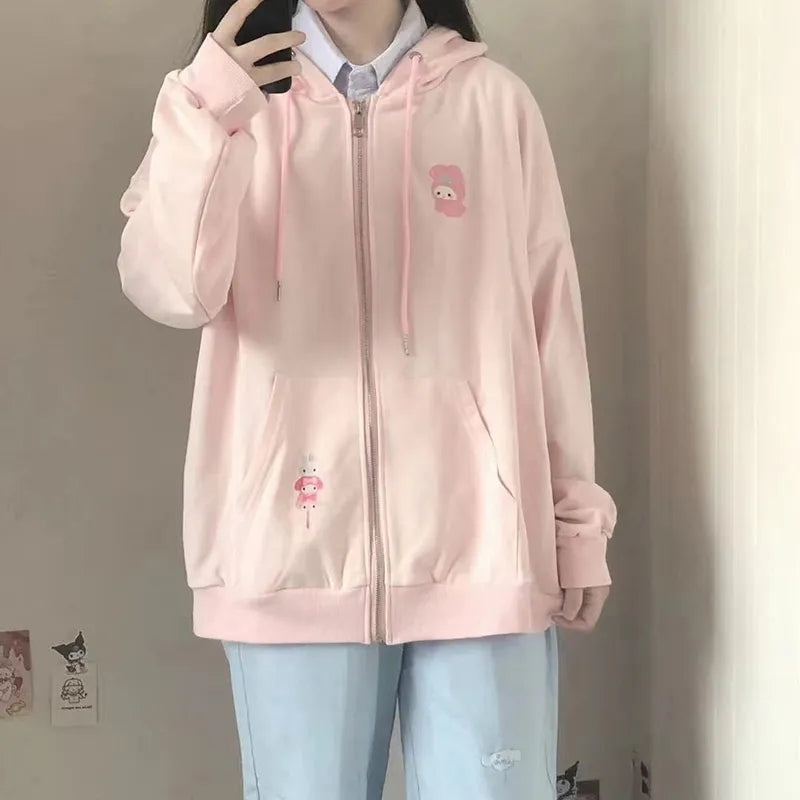 Pink Rabbit Print Oversized Hoodie