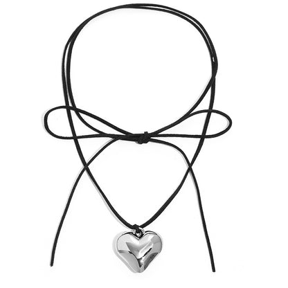 Black Velvet Big Heart Pendant Choker Necklace