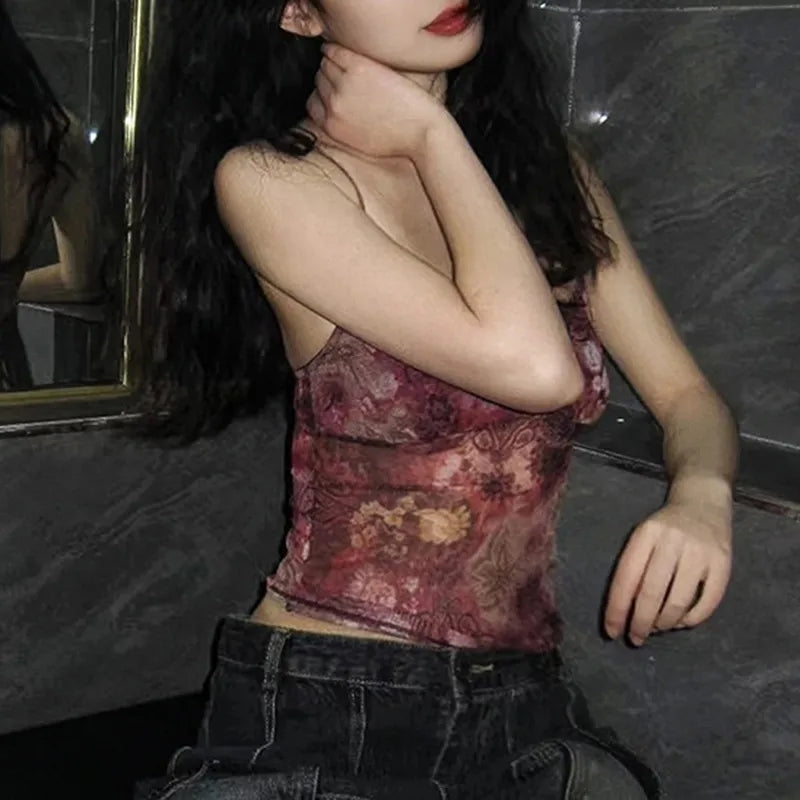 Grunge Floral Print Crop Top
