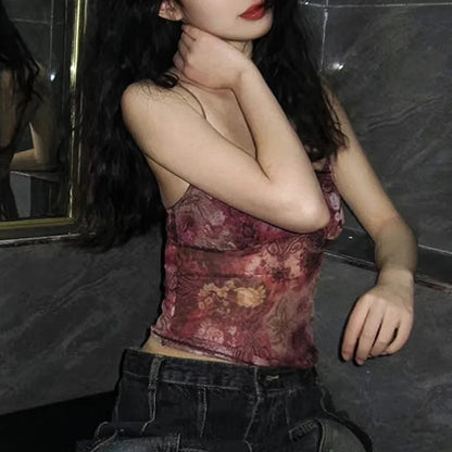 Grunge Floral Print Crop Top