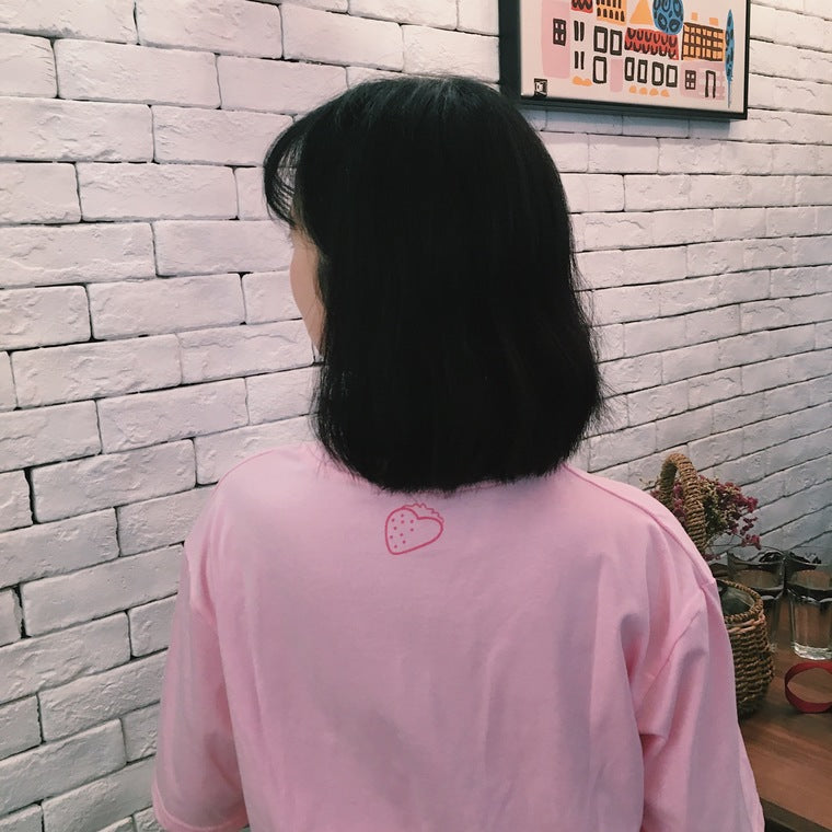 Cute Pastel Pink Strawberry Milk Causal Letter Print Short Sleeve T-shirt Top Tee Shirt E-Girl Kawaii Korean Japanese Harajuku Streetwear