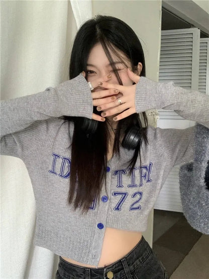 Grey V Neck Cropped Cardigan