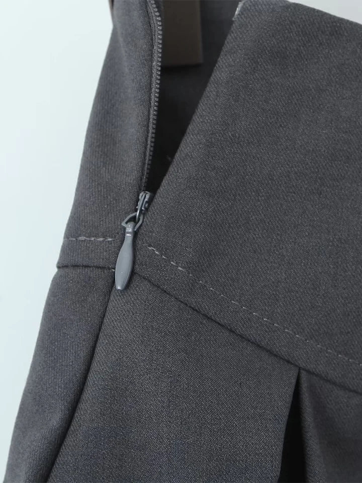 Grey Bow Low Waist Tiered Pleated Skirt