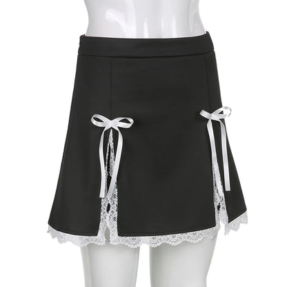 Cute Black Maid Lace Trim Mini Skirt 90s Party Summer Aesthetic Casual E-Girl Kawaii Korean Japanese Harajuku