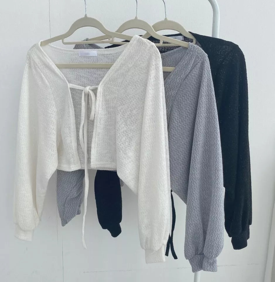 White Thin Lantern Long Sleeve Cardigan