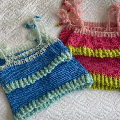 2PCS Blue Knit Tank Top + Mini Skirt