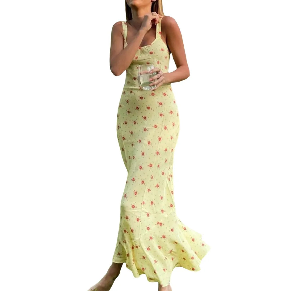 Yellow Floral Print Maxi Dress