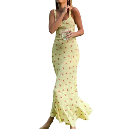 Yellow Floral Print Maxi Dress