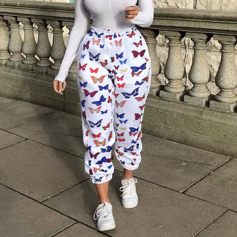 Cute Butterfly Rainbow Print Loose Baggy High Waisted Trousers Joggers Pants Sweats Bottom E-Girl Kawaii Korean Japanese Harajuku Retro Streetwear
