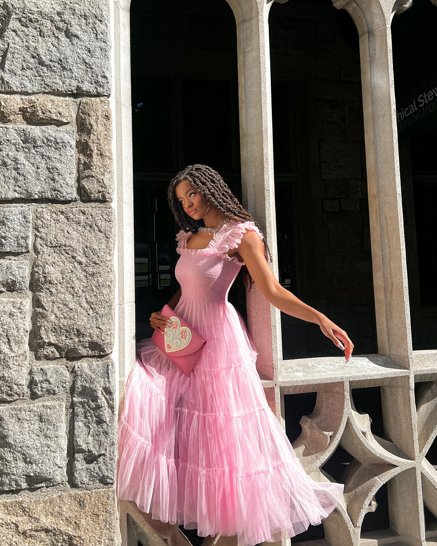 Pink Fairy Mesh Puffy Square Neck Long Dress