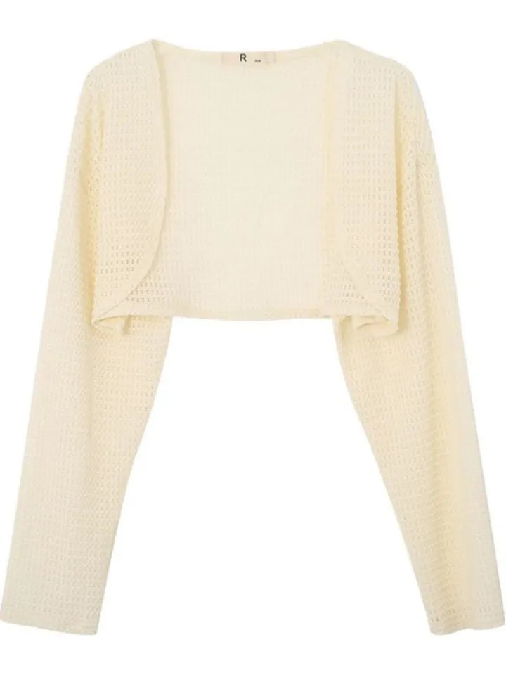 White Hollow Out Cropped Cardigan
