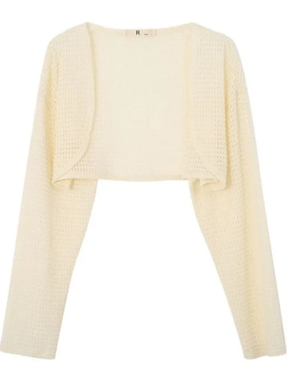 White Hollow Out Cropped Cardigan