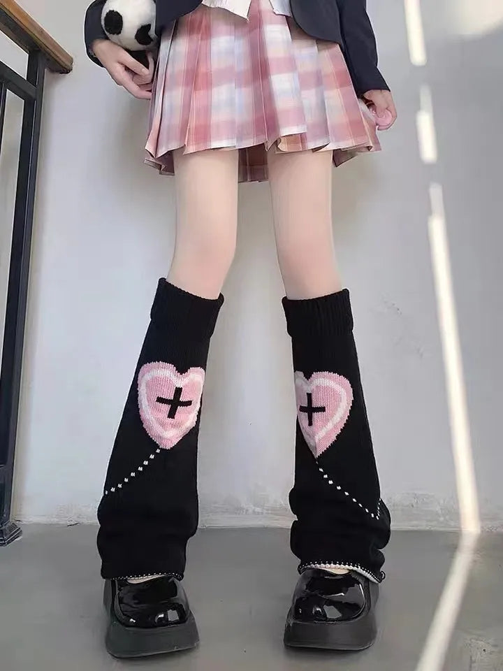 Heart Cross Knit Anime Leg Warmers