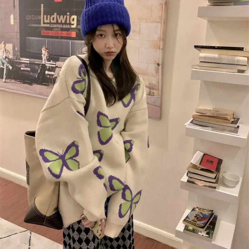 Butterfly Print Loose Sweater
