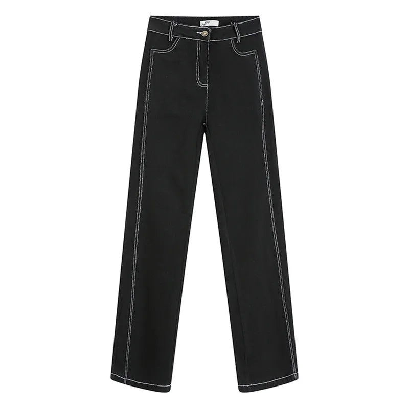2PCS Black Denim Corset + Straight Flare Jeans