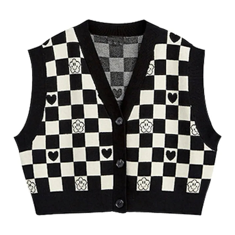 Plaid Checkboard Knit Vest