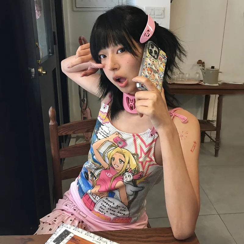 Anime Colorful Print Tank Top