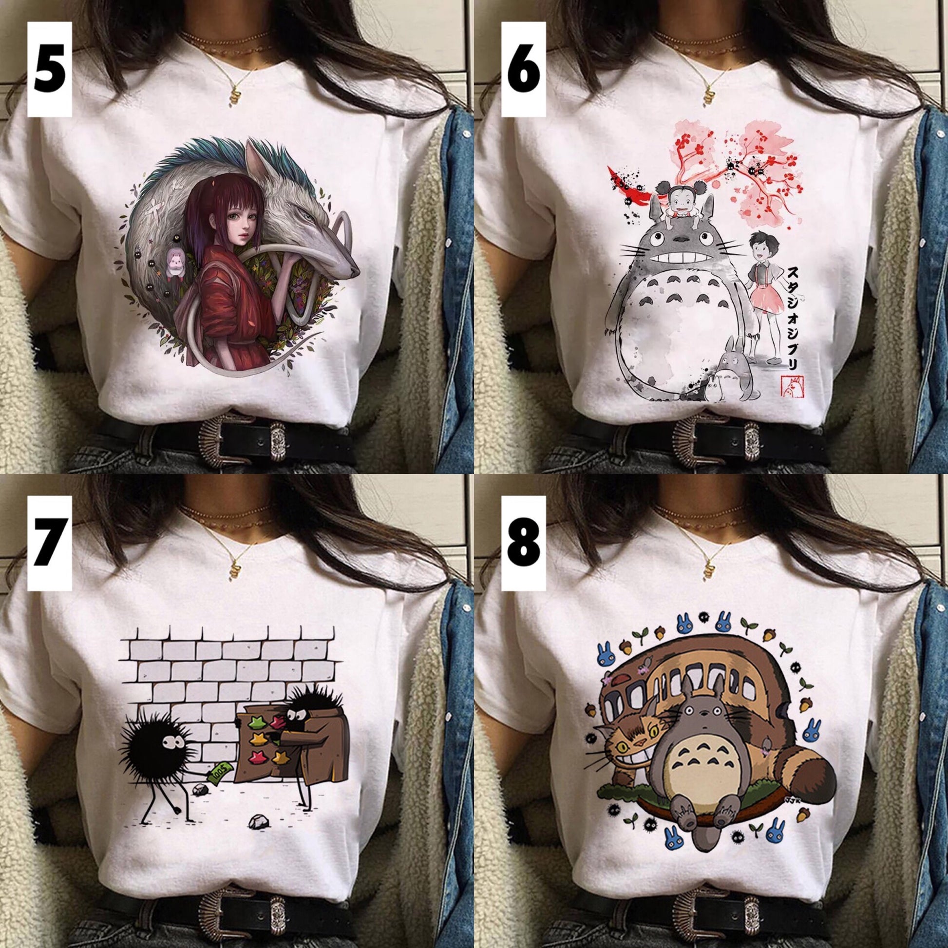 Japanese Anime Cartoon Print Loose Casual Short Sleeve Shirt T-shirt