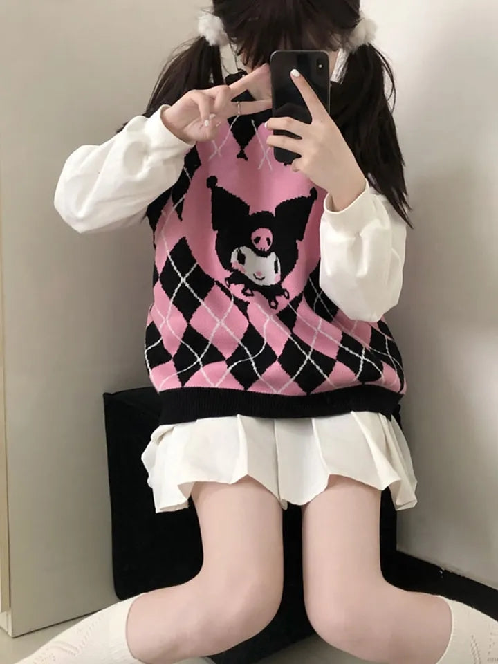 Anime Argyle Print Sweater Vest