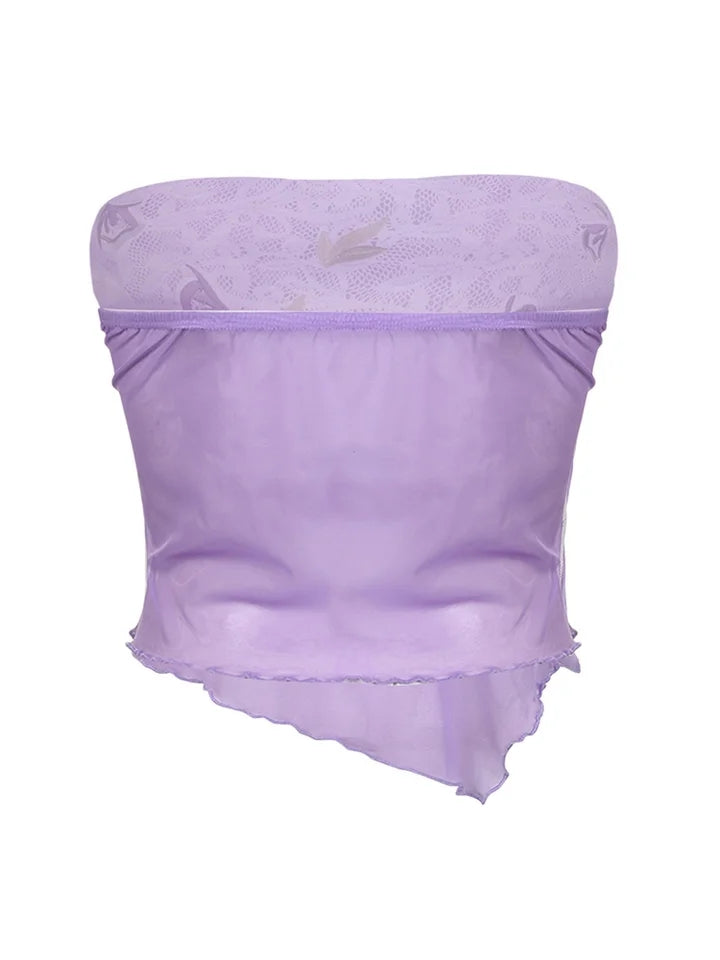 Purple Flower Embroidery Tube Top