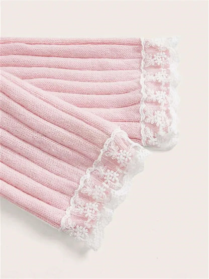 Pink Off Shoulder Bow Lace Sweater