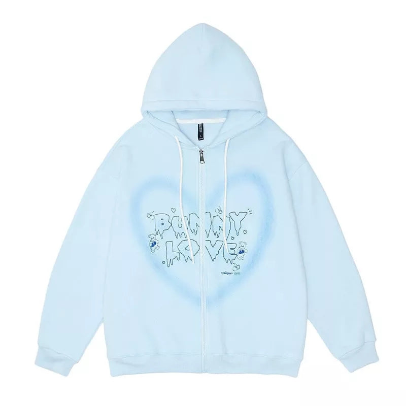 Bunny Love Heart Print Long Sleeve Hoodie