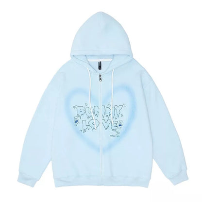 Bunny Love Heart Print Long Sleeve Hoodie